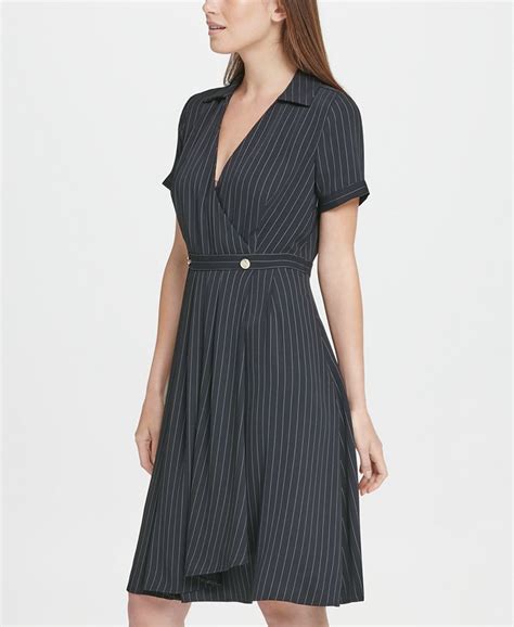 Dkny Pinstripe Collared Fit Flare Dress Macys