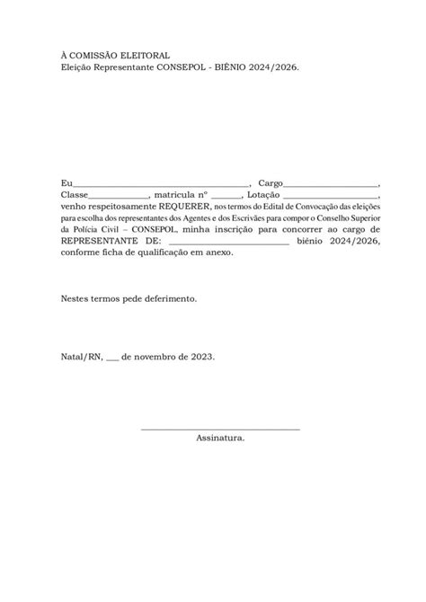 Requerimento De Inscri O Consepol Docx Sinpol Rn