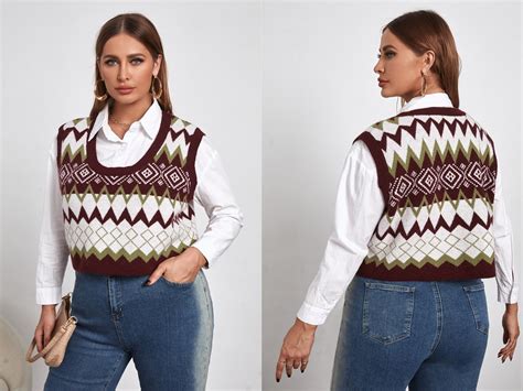 Shein bordowa dzianinowa kamizelka w jodełke XL 13944388848 Allegro pl