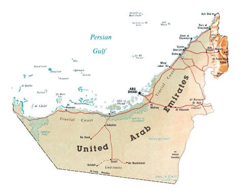 detailed map  uae  relief   marks uae united arab