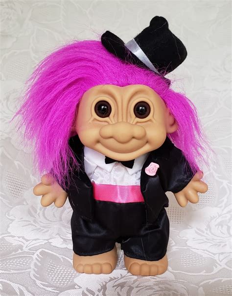 Russ Berrie And Company Troll Purple Hair Groom In Tuxedo Doll Aunt