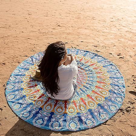 Amazon Raajsee Round Beach Tapestry Blue Orange Mandala Throw Boho