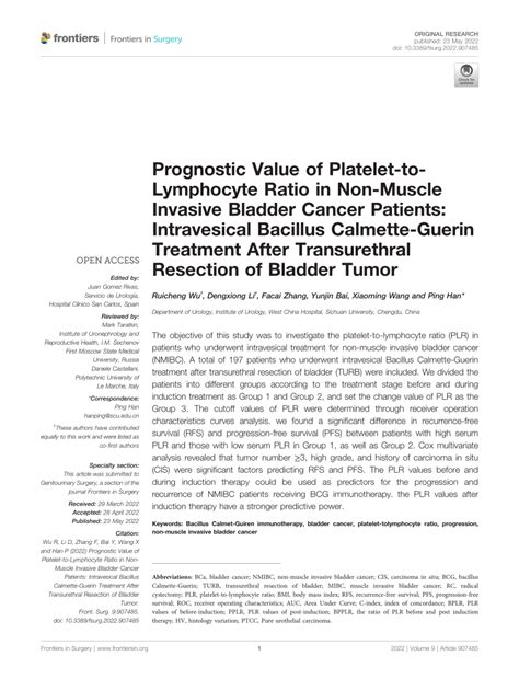 Pdf Prognostic Value Of Platelet To Lymphocyte Ratio In Non Muscle