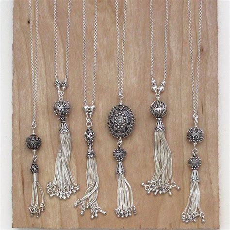 Sterling Silver Tassel Necklace On Long Chain Bali Bead Turkish Silver Tassel Pendant Diy