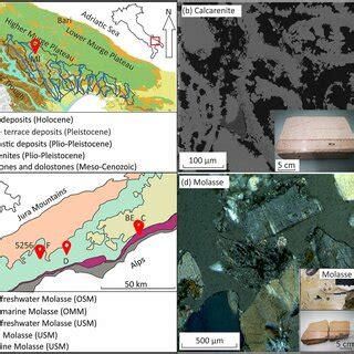 (a) Location of calcarenite samples, (b) Backscattered electron image ...