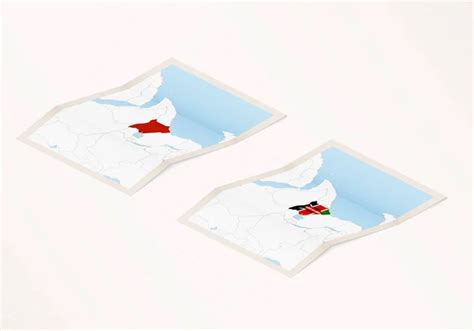 Two Versions Folded Map Papua New Guinea Flag Country Papua Stock