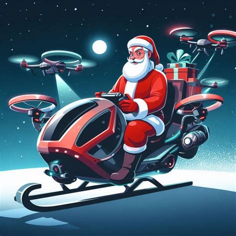 Premium Photo | Santa Claus riding a hightech sleigh powered by drones ...