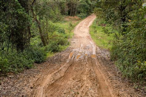 Muddy Wet Countryside Road In Chiang Mai Northern Of Thailand Track