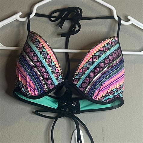 34B Print Shade Shore Bikini Top Medium Ribbed No Depop