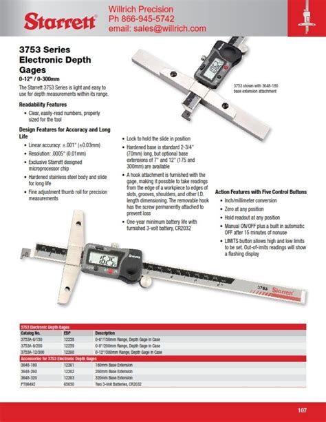 Starrett A Electronic Depth Gage Willrich Precision Instruments