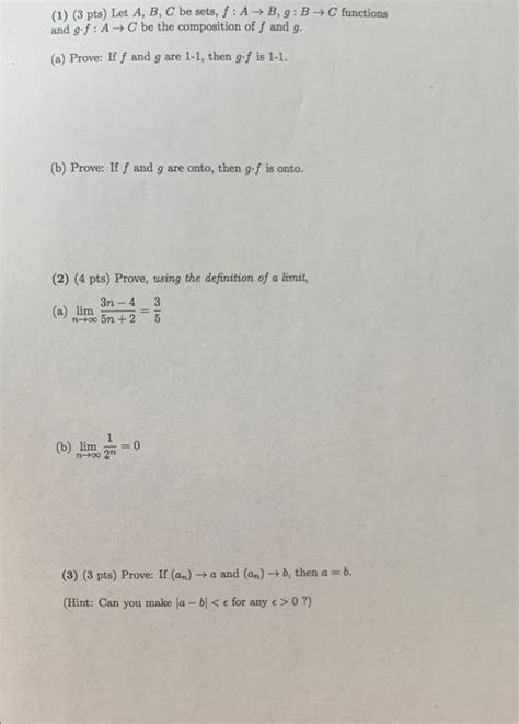 Solved 1 3 Pts Let A B C Be Sets F A→b G B→c Functions