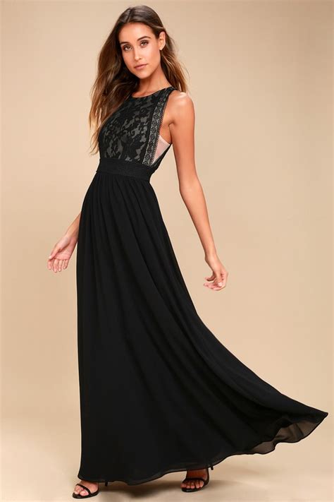 Lovely Black Dress Lace Dress Lace Maxi Dress Lulus