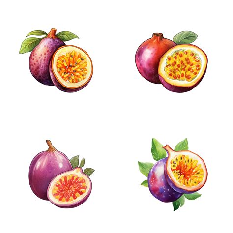 Premium Vector Set Of Watercolor Passion Fruit Illustrations With