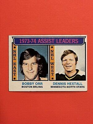 1974 75 Topps Hockey 2 Assist Leaders Bobby Orr Dennis Hextall Free