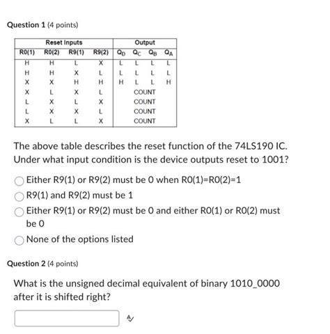 Solved Question Points The Above Table Describes The Chegg