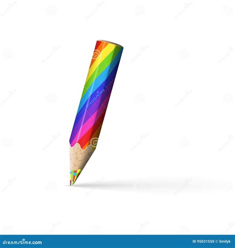 Realistic Colorful Striped Pencil On White Background Stock