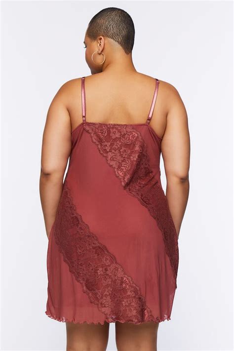 Plus Size Lace Mesh Slip Dress