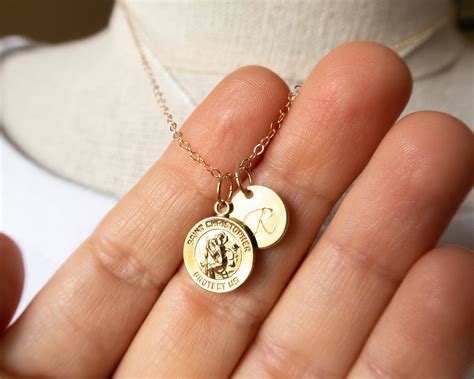 Personalized Saint Christopher Necklace Gold Filled Or Sterling Silver