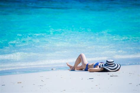 Beautiful Lady In Bikini With Hat Enjoy Summer Vacation On The B Stock Photo Image Of