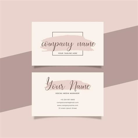 Printable Aesthetic Business Card Template Decorated With Pink Brush