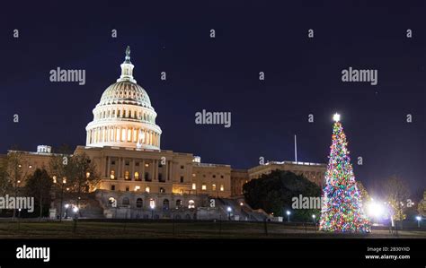 Front Of The United States Capitol Building With The Capitol Christmas