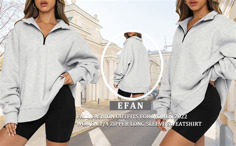 Efan Womens Oversized Half Zip Pullover Long Sleeve Sweatshirt Quarter