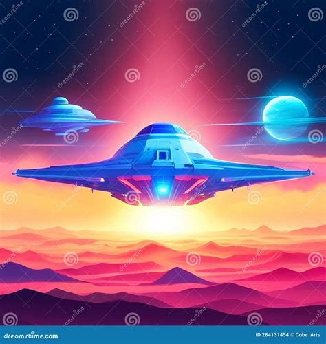 Synthwave Planet Universe With Neon Lights Synthwave Spaceship Synth