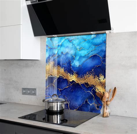 Myphotostation Marble Textured Tempered Glass Backsplash Wx H Blue