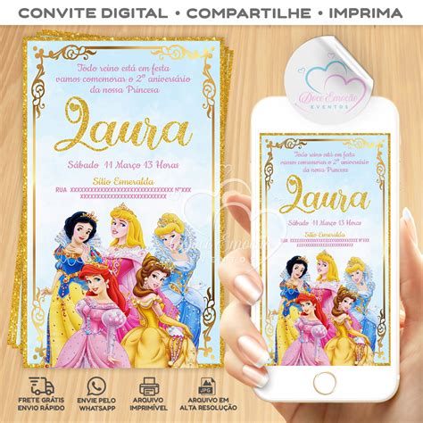 Convite Digital Princesas Disney Elo Produtos Especiais