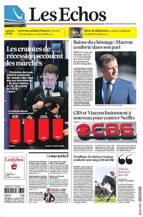 Journal Les Echos France Les Unes Des Journaux De France Édition Du