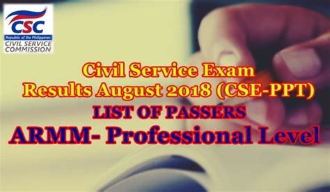 Civil Service Exam Results August 2018 Armm Passers Professional Level