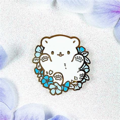 Blue Periwinkle Polar Bear Enamel Pin Winter Floral Pastel Etsy