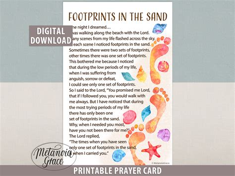 Footprints In The Sand Printable Card Footsteps In The Sand Prayer Footsteps Card Footprints