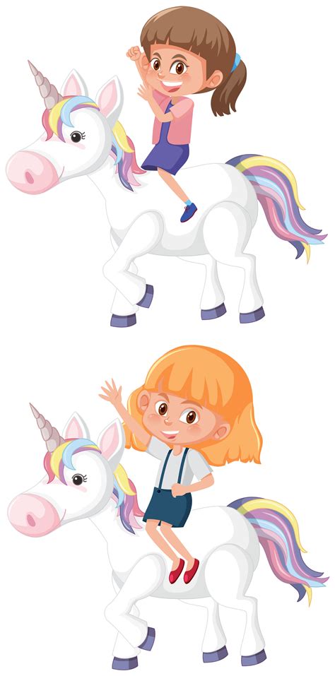 Set Of Girl Riding Unicorn 694387 Vector Art At Vecteezy