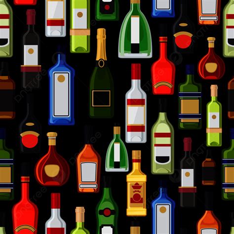 Alcohol Bottles Colorful Pattern With Black Background Illustration