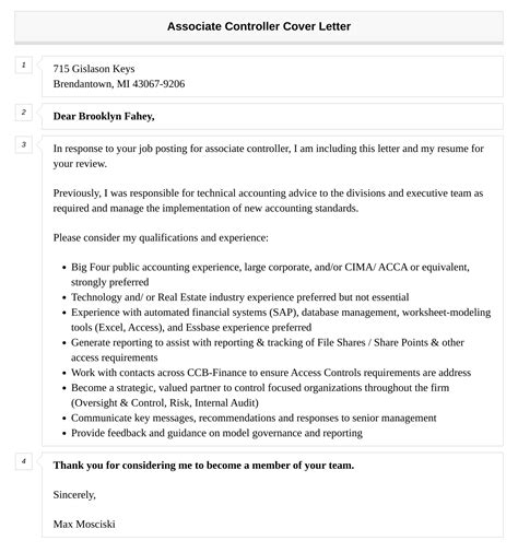 Associate Controller Cover Letter Velvet Jobs