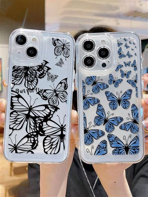 Piezas Funda De Celular Transparente Con Estampado De Mariposa