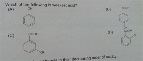 Which Of The Following Is Weakest Acid Cooh Oh Oh Cooh Cooh Oh Oh