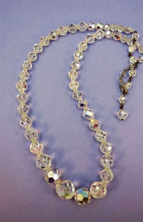 VINTAGE Aurora Borealis Faceted Crystal Bead Necklace Gem