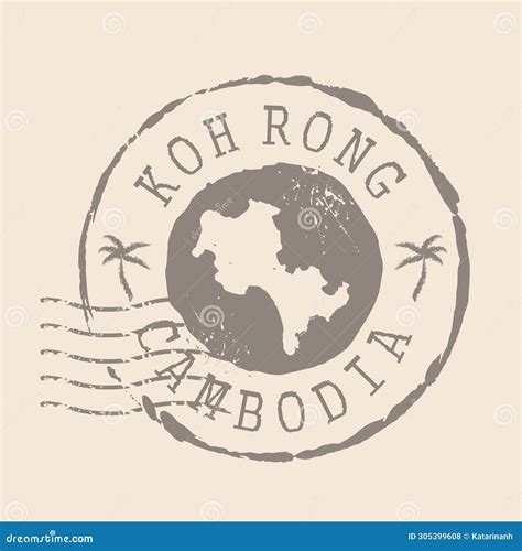 Stamp Postal Of Koh Rong Island Map Silhouette Rubber Seal Design