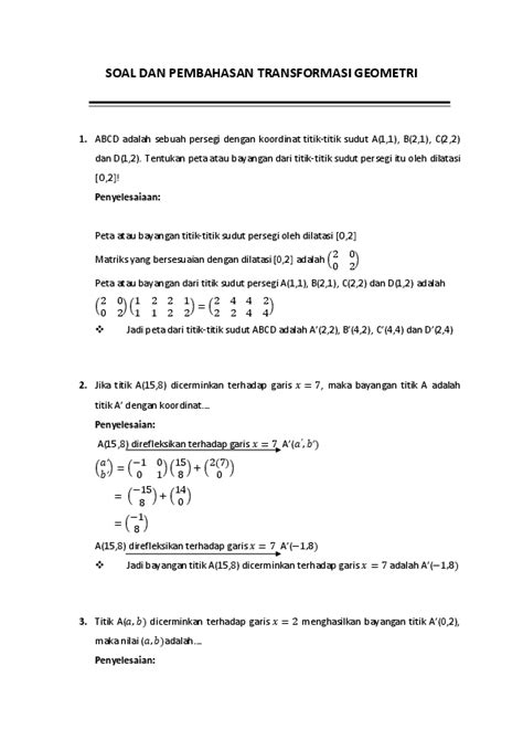 Penyelesaian Soal Transformasi Geometri