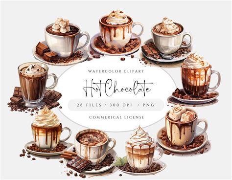Watercolor Hot Chocolate Clipart Watercolor Hot Cocoa PNG Sweet Clip Art Images Warm Winter