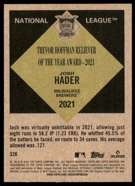 Archives Mvp Base Sp Josh Hader Milwaukee Brewers Ebay