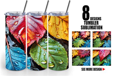 Tumbler Leaves With Water Drops Graphic By Artnoy Creative Fabrica