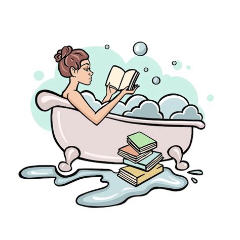 Premium Vector Relaxed Woman Taking Bath Reading Female Lying In Foam