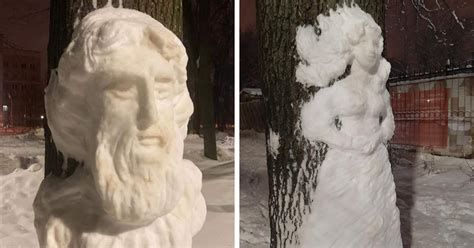 20 Snow Sculptures On Tree Trunks Made By A Russian Chemist Who Just ...