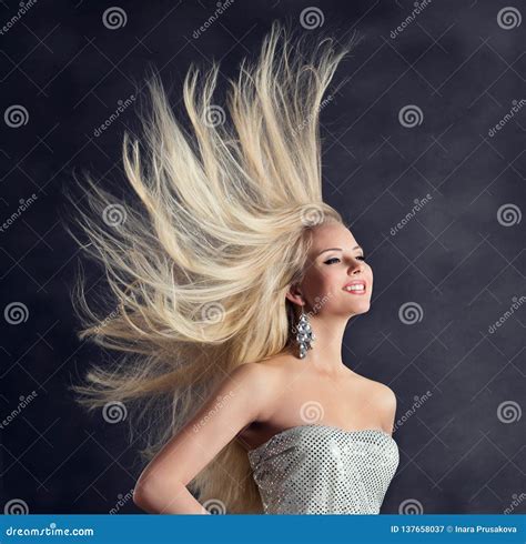 Fashion Model Long Hair, Happy Young Woman with Flying Hairstyle, Girl Hair Care Stock Image ...