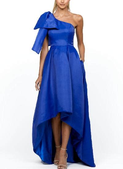 A Line Satin Pockets Evening Dresses With Cap Shoulder Missacc