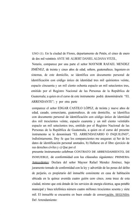 1 Escritura Publica De Arrendamiento De Inmueble Uno 1 En La Ciudad De Flores Departamento