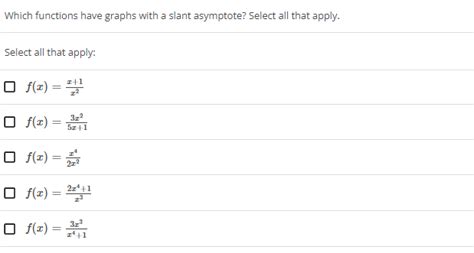 Solved Which Functions Have Graphs With A Slant Asymptote